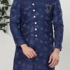 Navy Blue Art Silk Classic Sherwani Wedding Wear