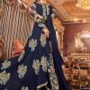 Navy Blue Crepe Abaya Style Anarkali Suit Wedding Wear