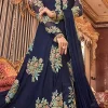 Navy Blue Crepe Abaya Style Anarkali Suit Wedding Wear