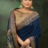 Navy Blue Golden Embroidery Traditional Satin Silk Saree