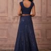 Navy Blue Sequin Lehenga Set With Blouse And Dupatta