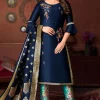 Navy Blue Silk Embroidered Trouser Suit 1