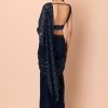 Navy Sequin Embroidered Pre-Stitched Saree Set With Blouse