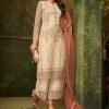 Off White Net Embroidered Palazzo Suit Party Wear