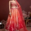 Orange and Red Art Silk Printed Designer Lehenga Choli Festive Wear
