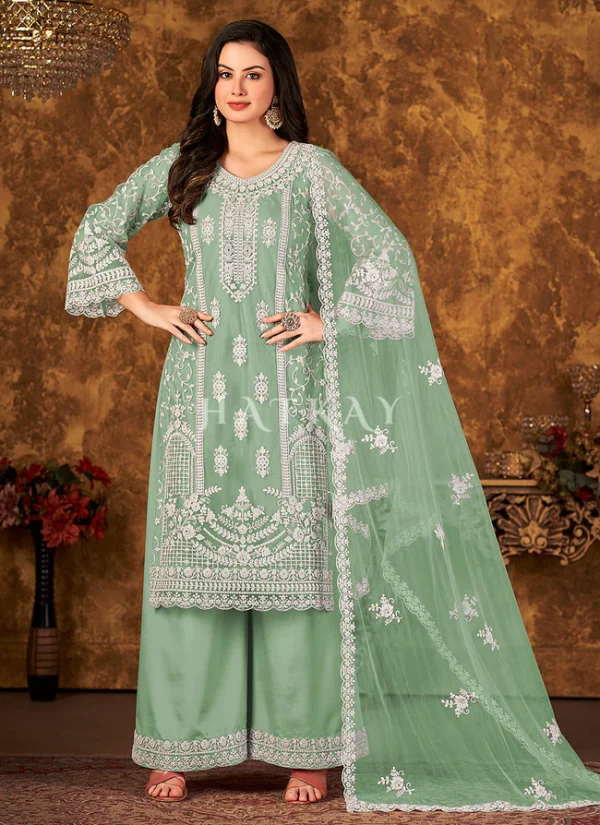 Pale Green Embroidered Pakistani Palazzo Suit