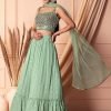 Pastel Green Jacquard Lehenga Set With Embroidered Blouse And Dupatta