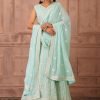 Pastel Green Mughal Floral Embroidered Lehenga Set With Blouse And Dupatta