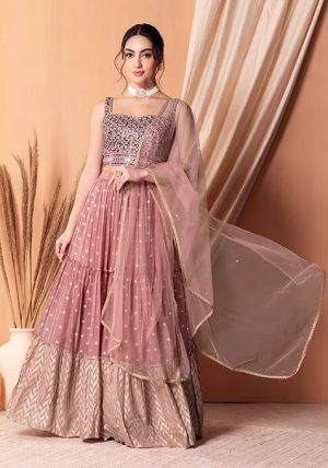 Pastel Pink Jacquard Lehenga Set With Embroidered Blouse And Dupatta