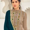 Peach And Turquoise Embroidered Gharara Style Suit