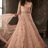 Peach Net Long Choli A Line Lehenga Wedding Wear