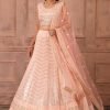 Peach Sequin Embroidered Lehenga Set With Blouse And Dupatta