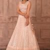 Peach Sequin Embroidered Lehenga Set With Blouse And Dupatta