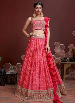 Pink Chinon Printed Designer Lehenga Choli Festive Wear