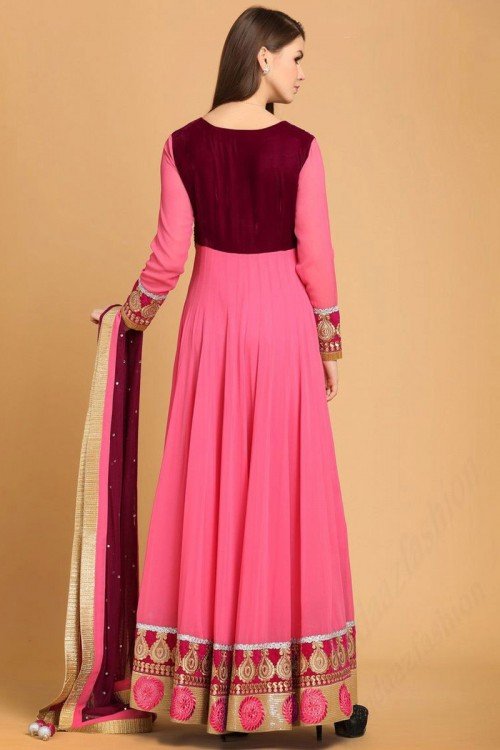 Pink Georgette Anarkali Churidar Suit