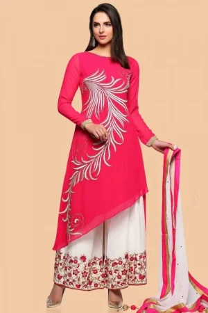 Pink Georgette Trouser Suit With Dupatta