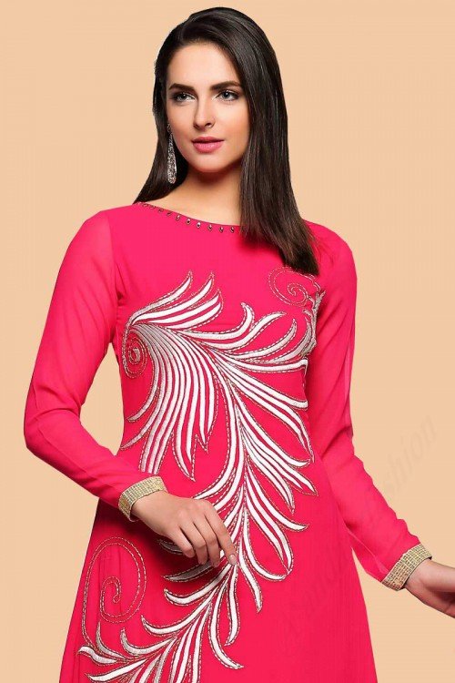 Pink Georgette Trouser Suit With Dupatta