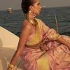 Pink Golden Two Tone Zari Weaved Satin Silk Saree