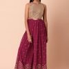 Pink Gota and Zari Embroidered Pleated Jumpsuit