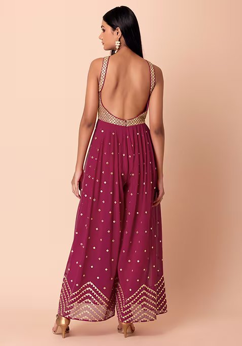 Pink Gota and Zari Embroidered Pleated Jumpsuit
