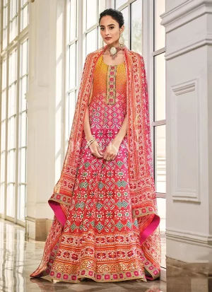 Pink Prints And Embroidered Traditional Indian Gown