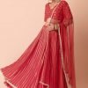 Pink Sequin Embroidered Lehenga Set With Blouse And Mesh Dupatta