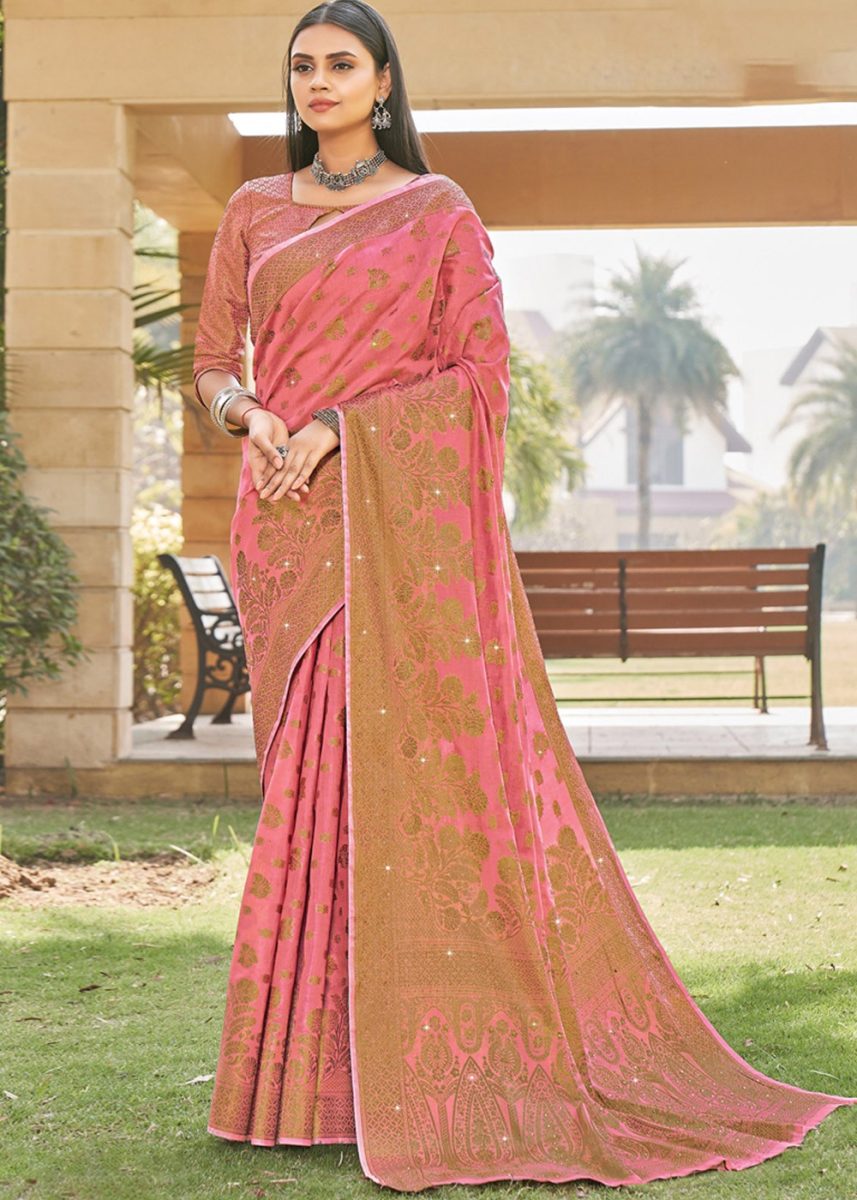 Georgette Stone Work Baby Pink Saree with Blouse Piece, Length: 5.5 m at Rs  800 in Surat