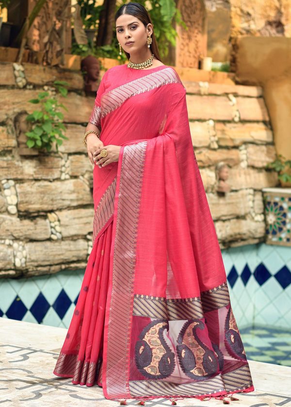 Pink Woven Border Saree & Blouse 1