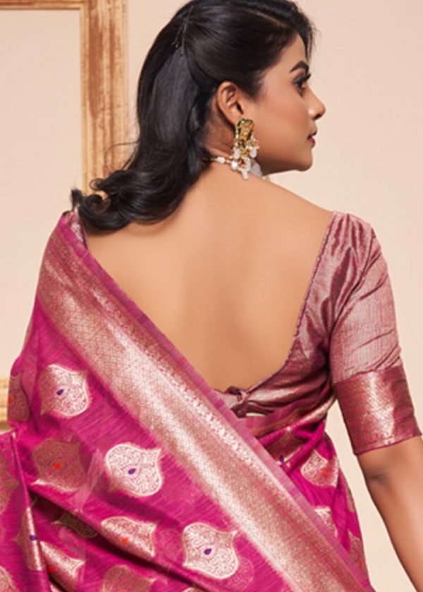 Pink Woven Cotton Silk Saree With Blouse 1