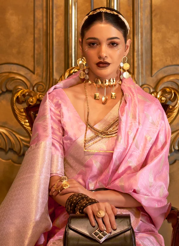 Pink Zari Handloom Weaved Traditional Silk Saree