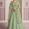 Pista Green Soft Art Silk Embroidered N Sequins Anarkali Suit Party Wear