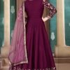 Plum Purple Art Silk Indo-Western Anarkali Suit 1