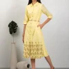 Indya Lime Embroidered Belted Shirt Dress