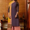 Purple And Yellow Embroidered Pant Style Suit