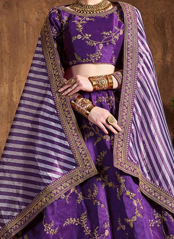 Purple Art Silk A Line Lehenga Wedding Wear