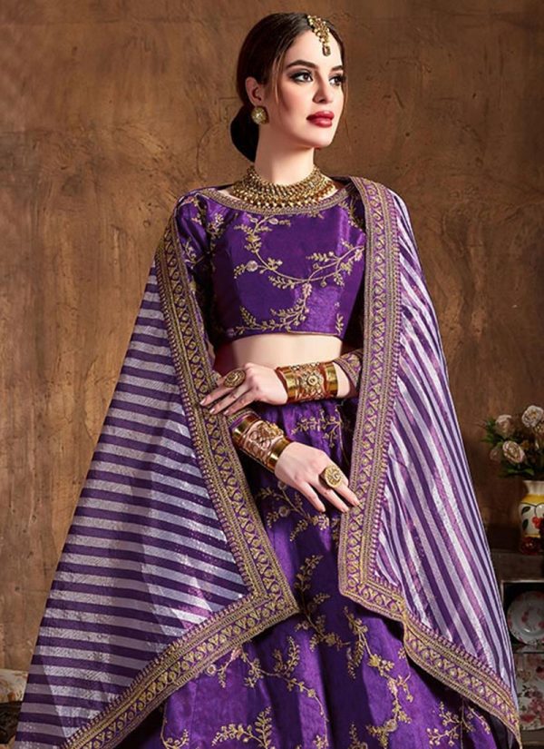 Purple Art Silk A Line Lehenga Wedding Wear