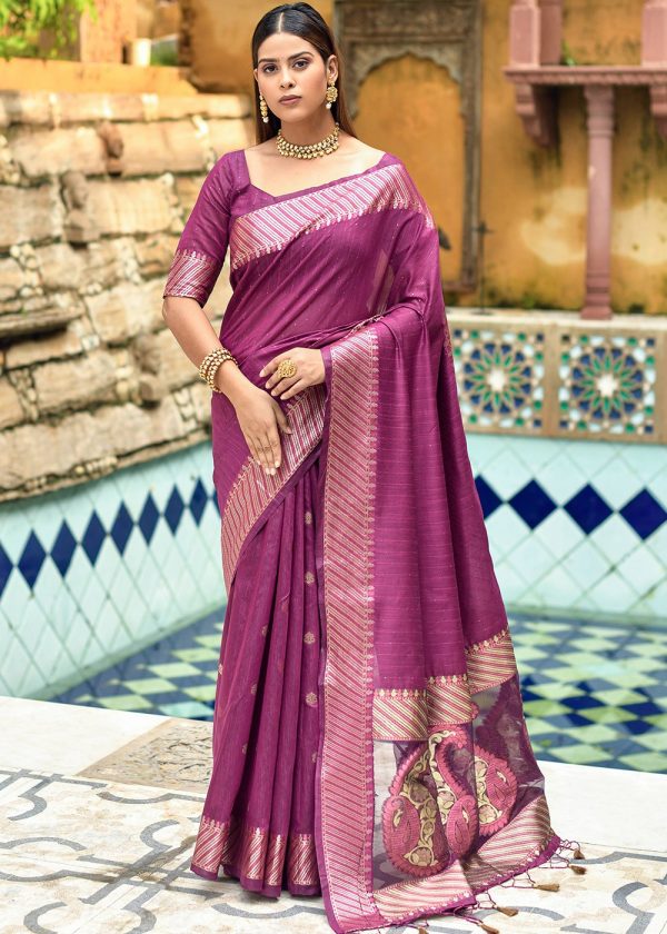 Purple Classic Style Woven Saree 1