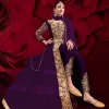 Purple Golden Embroidered Slit Style Anarkali Pant Suit