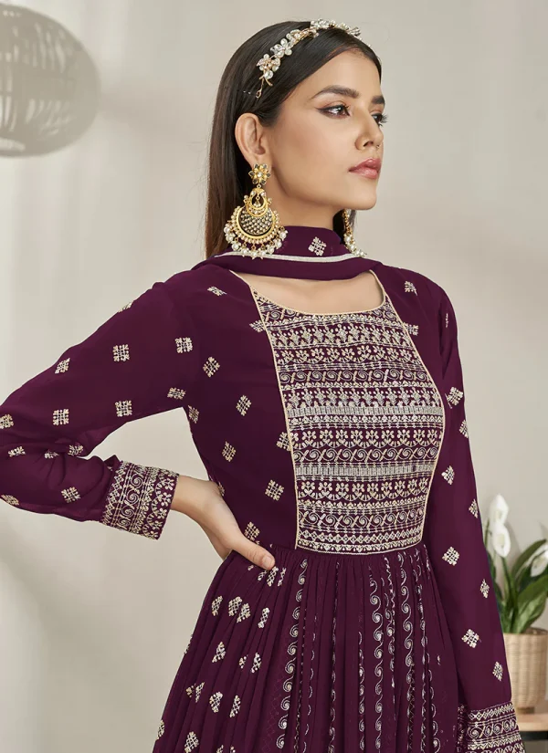 Purple Sequence Embroidery Anarkali Palazzo Suit