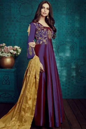 Purple Silk Embroidered Anarkali Suit 1