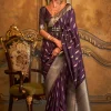 Purple Zari Handloom Weaved Traditional Silk Saree