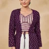 Purple And White Embroidered Jacket Style Palazzo Suit