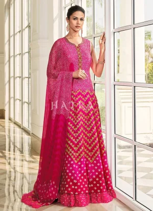 Rani Pink Prints And Embroidered Traditional Indian Gown