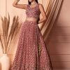 Red Abstract Print Lehenga Set With Blouse And Dupatta