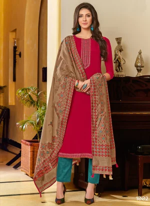 Red And Blue Embroidered Pant Style Suit