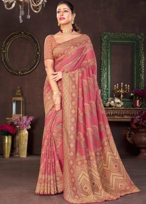 Red Cotton Traditional Saree With Brasso Work 1