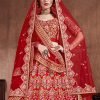 Red Embroidered A Line Lehenga Wedding Wear