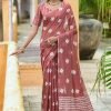 Red Festive Cotton Saree In Woven Work