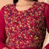 Red Floral Embroidered Tiered Kurta