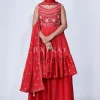 Red Mirror Work Multi Embroidery Chiffon Palazzo Suit